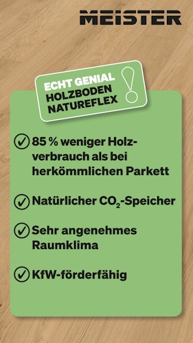 MEISTER Holzboden Natureflex HD 100 2200 x 210 x 8 mm 20014 Eiche lebhaft cremeweiß gebürstet ultramattlackiert