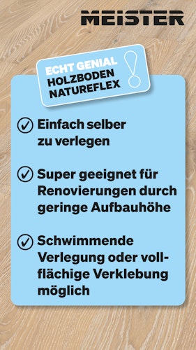MEISTER Holzboden Natureflex HD 100 2200 x 210 x 8 mm 20014 Eiche lebhaft cremeweiß gebürstet ultramattlackiert