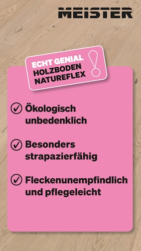 MEISTER Holzboden Natureflex HD 100 2200 x 210 x 8 mm 20014 Eiche lebhaft cremeweiß gebürstet ultramattlackiert